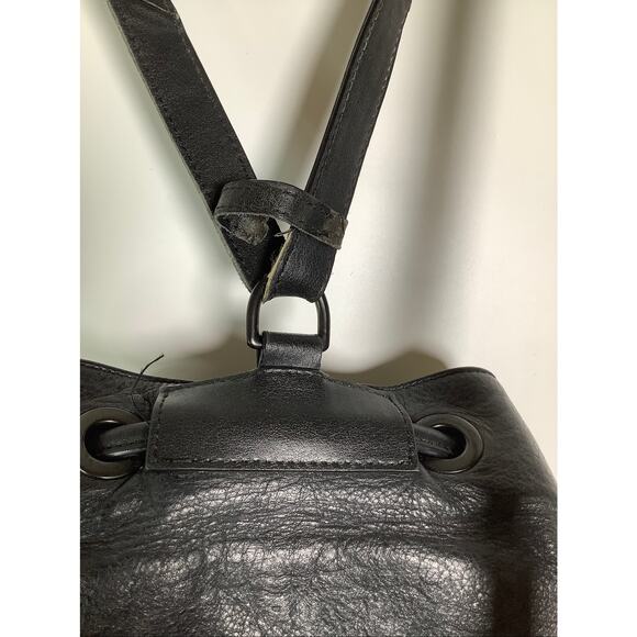 Opening Ceremony Black Leather Izzy Drawstring Mini Backpack Bucket Bag C19-1 main image 7